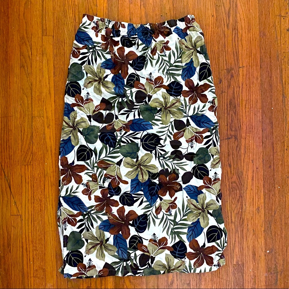 Vintage Floral Print Skirt Elastic Waistband
